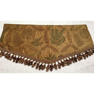 JC Penney Beige-Gold Chenille Fern Leaf Valance 42 x 22 Double Fringed